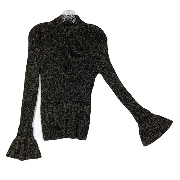 NWOT VERONICA BEARD Sweater XL Black Gold-Metallic Mock-Neck Flared-Cuff”Lilia” - Picture 2 of 12